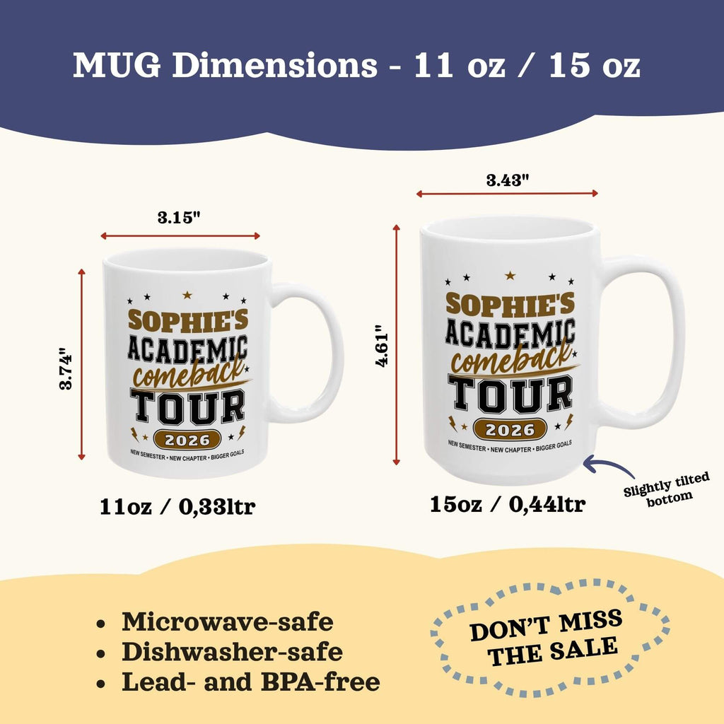 Personalized Back to School College Mug, Academic Student Ceramic Cup