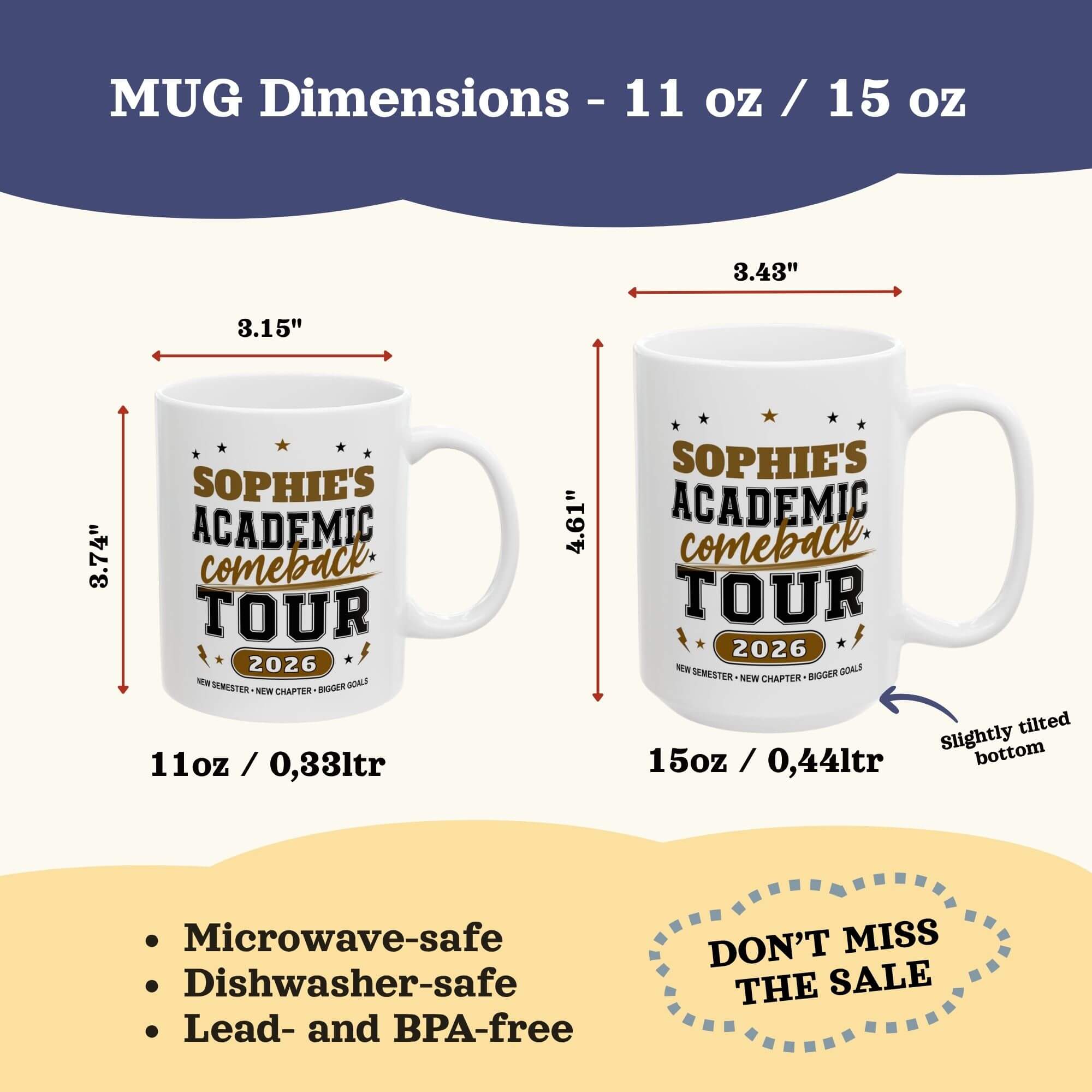 Personalized Back to School College Mug, Academic Student Ceramic Cup