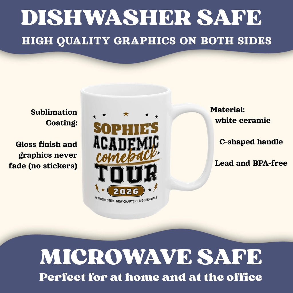 Personalized Back to School College Mug, Academic Student Ceramic Cup