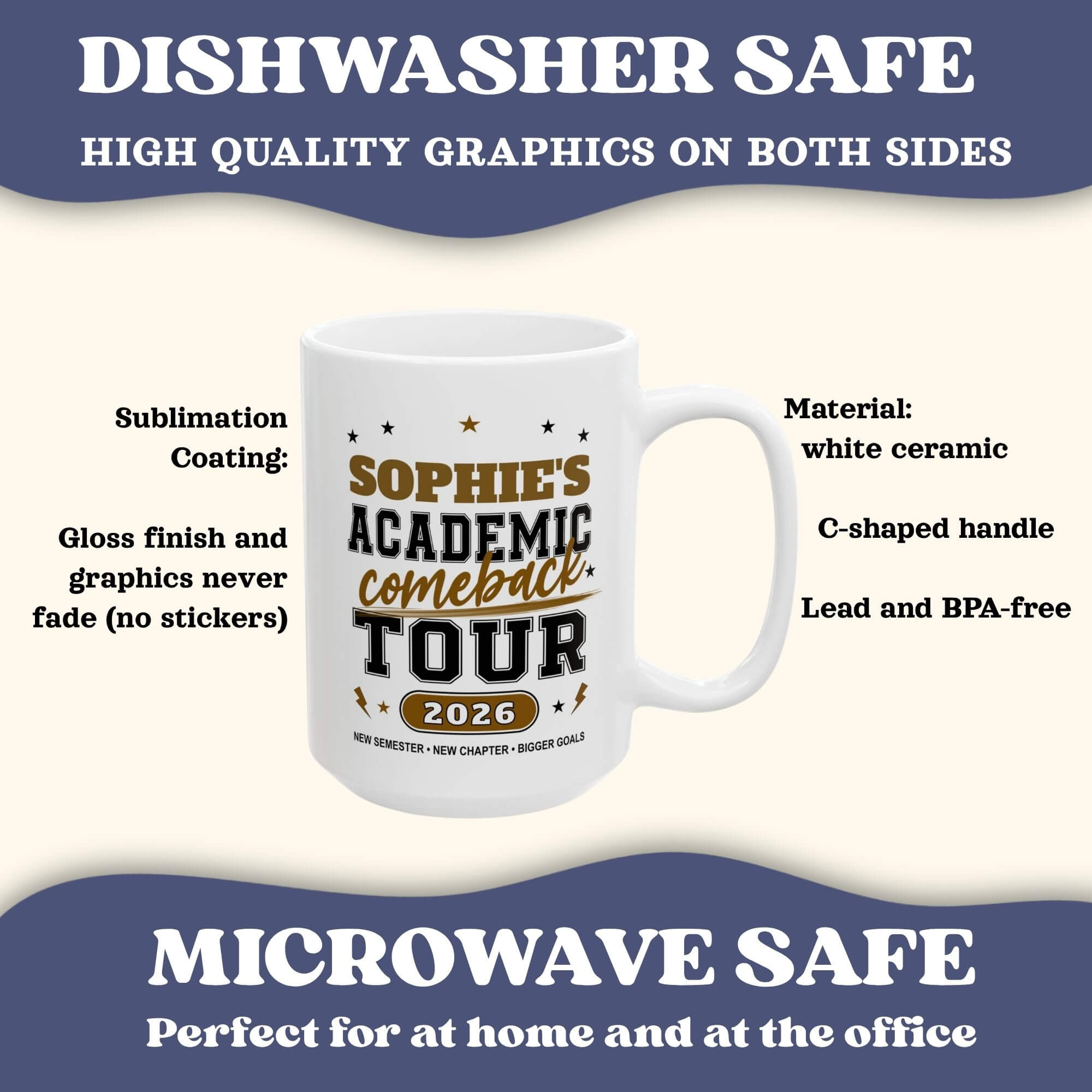 Personalized Back to School College Mug, Academic Student Ceramic Cup