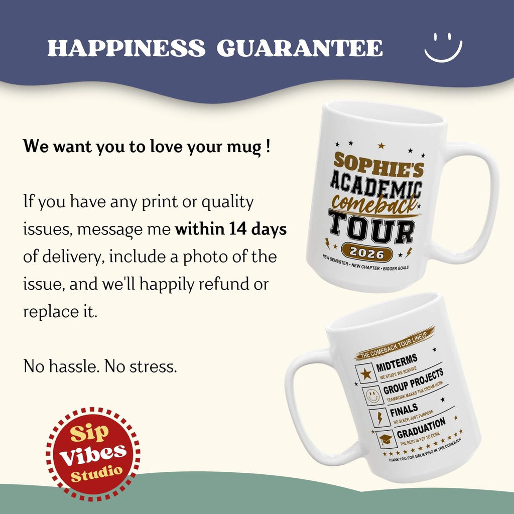 Personalized Back to School College Mug, Academic Student Ceramic Cup