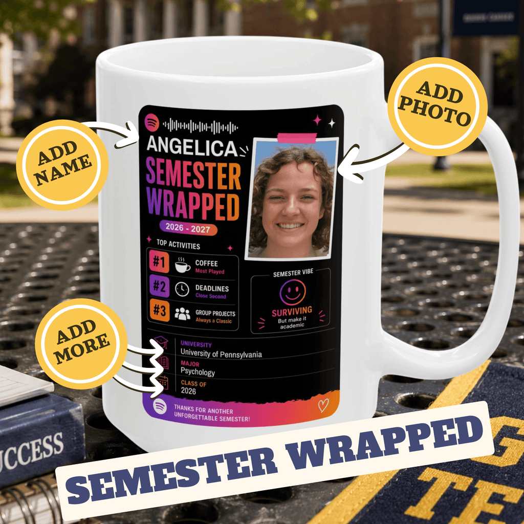 Personalizable Back to School Mug, Customizable social media style Mug, Student Study gift Cup, Semester Wrapped Mug,
