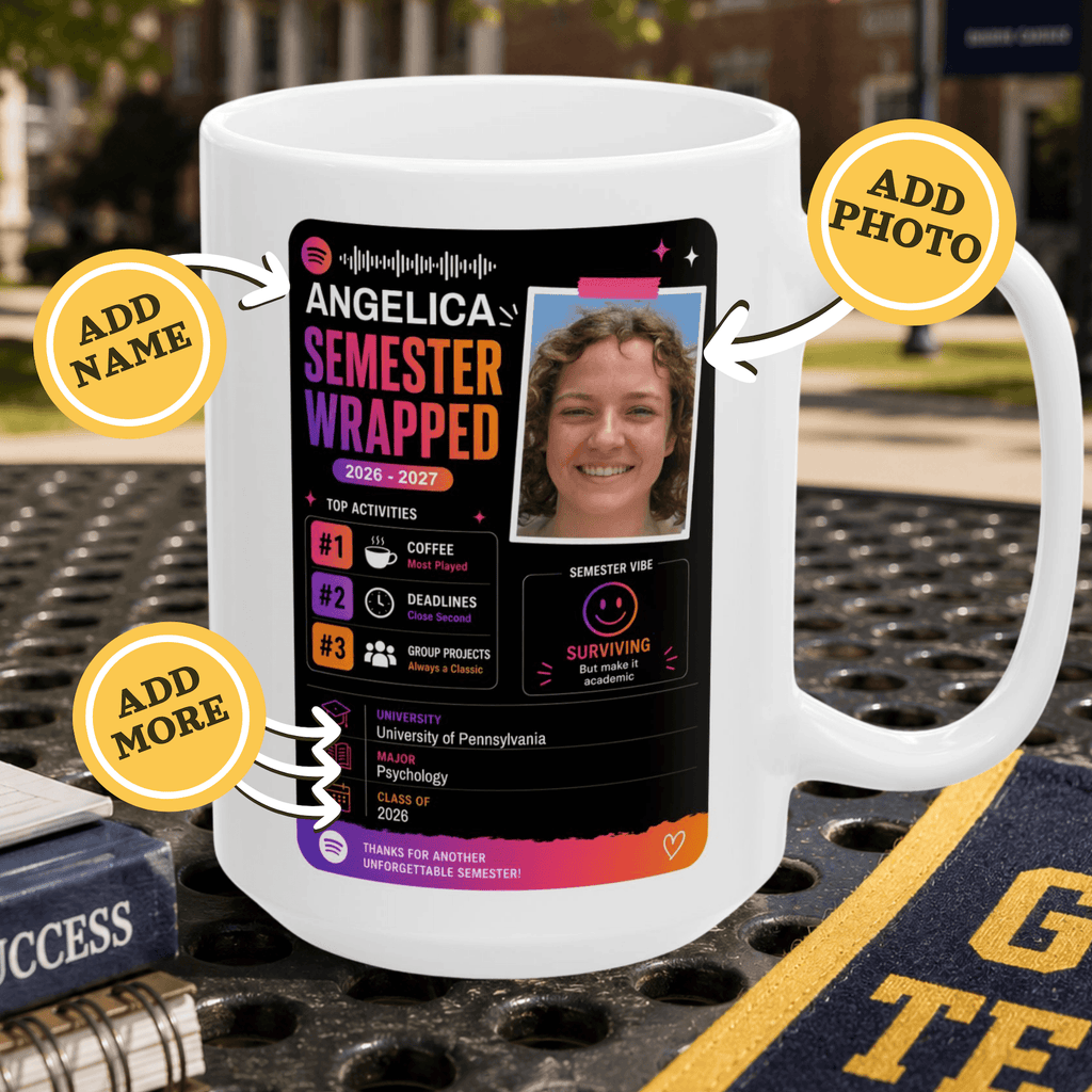 Personalizable Back to School Mug, Customizable social media style Mug, Student Study gift Cup, Semester Wrapped Mug,