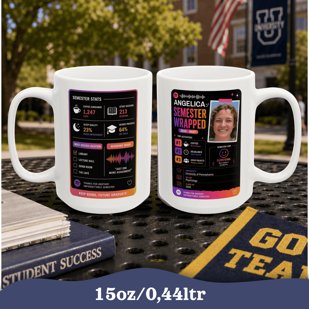 Personalizable Back to School Mug, Customizable social media style Mug, Student Study gift Cup, Semester Wrapped Mug,