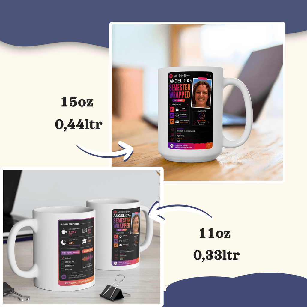 Personalizable Back to School Mug, Customizable social media style Mug, Student Study gift Cup, Semester Wrapped Mug,