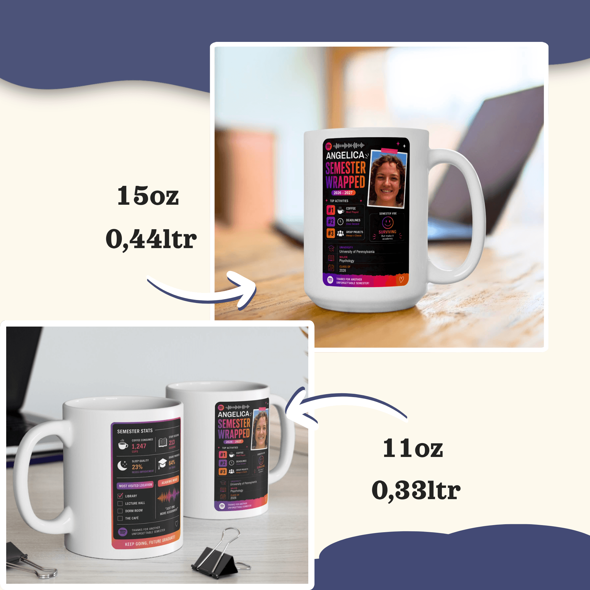 Personalizable Back to School Mug, Customizable social media style Mug, Student Study gift Cup, Semester Wrapped Mug,