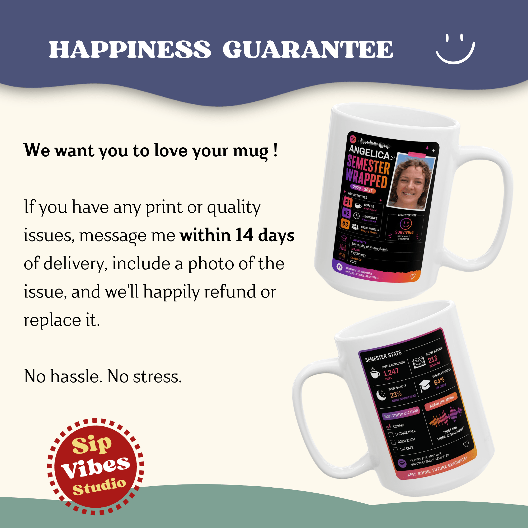 Personalizable Back to School Mug, Customizable social media style Mug, Student Study gift Cup, Semester Wrapped Mug,