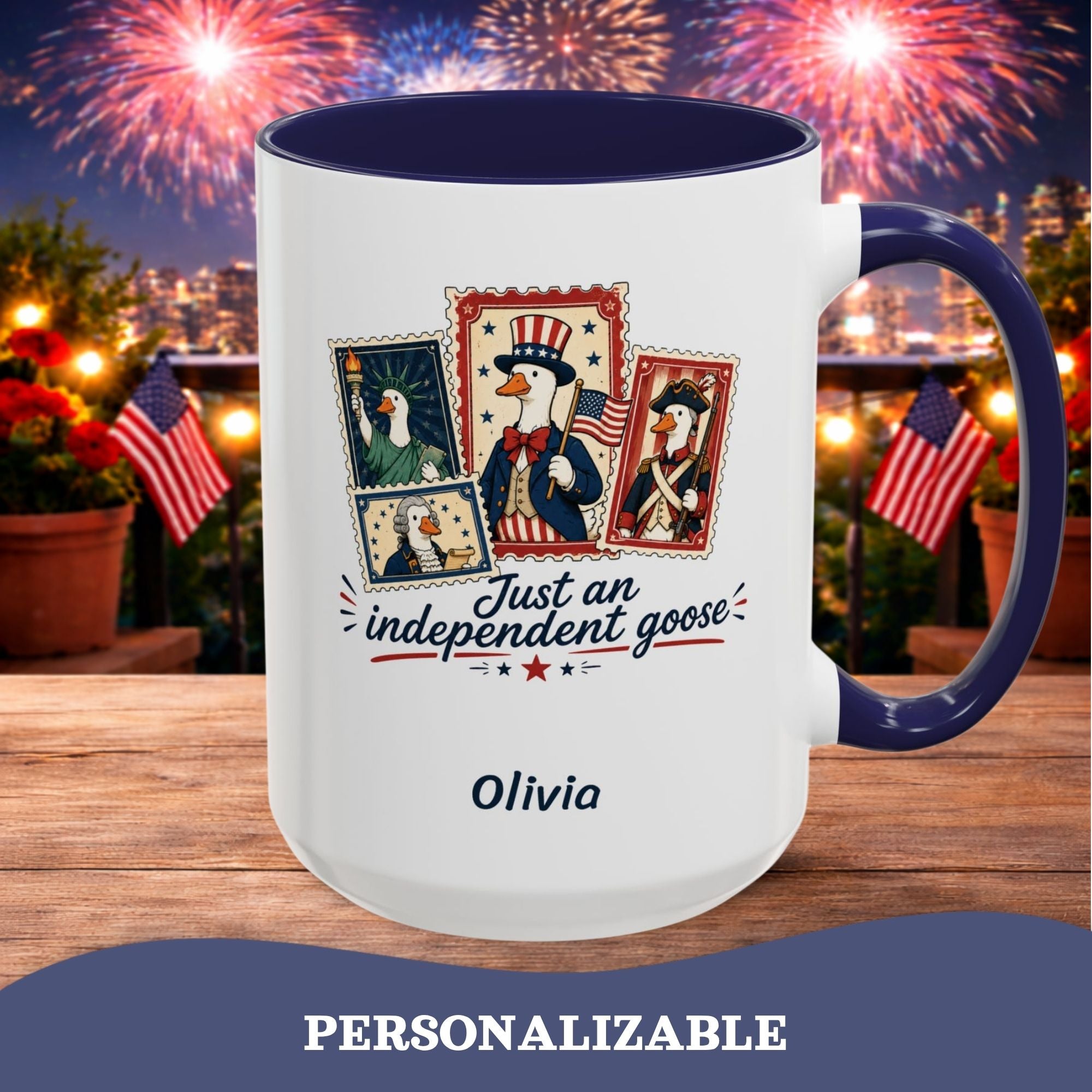 Personalized Independence Day Mug, 4th of July Cup, Independent Goose Mug