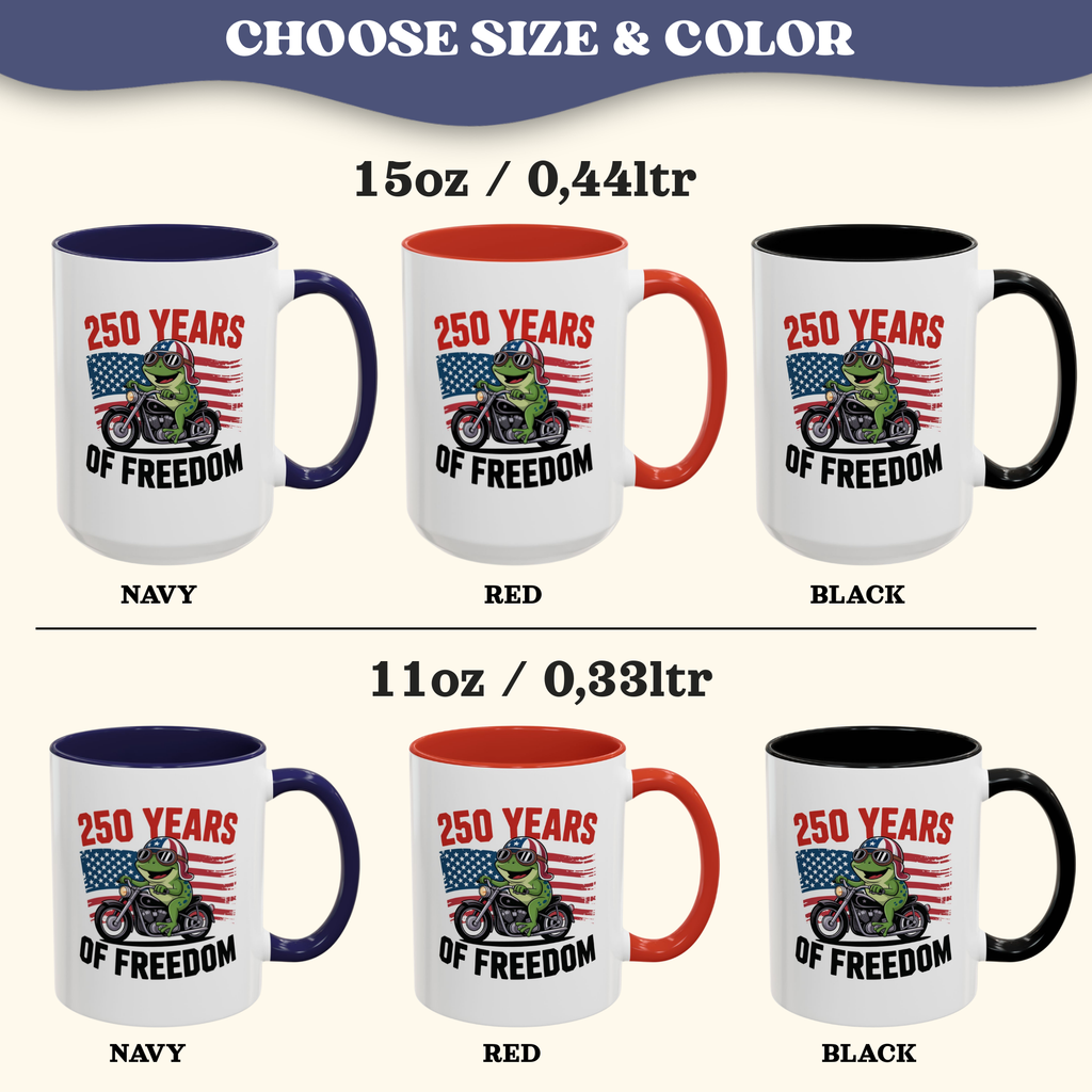Personalized 250 Years of Freedom Mug, Motorcycle Mug Biker, America 250th anniversary USA, Frog Bike Cup
