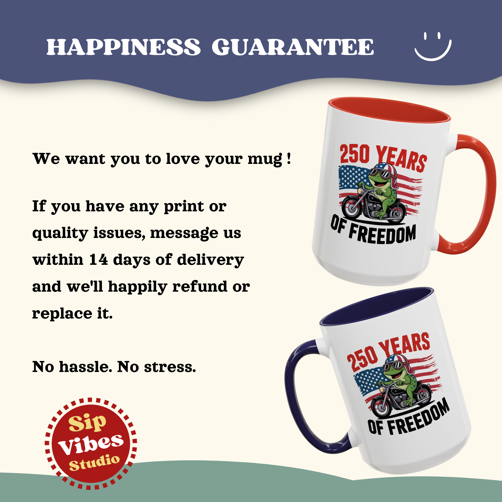 Personalized 250 Years of Freedom Mug, Motorcycle Mug Biker, America 250th anniversary USA, Frog Bike Cup