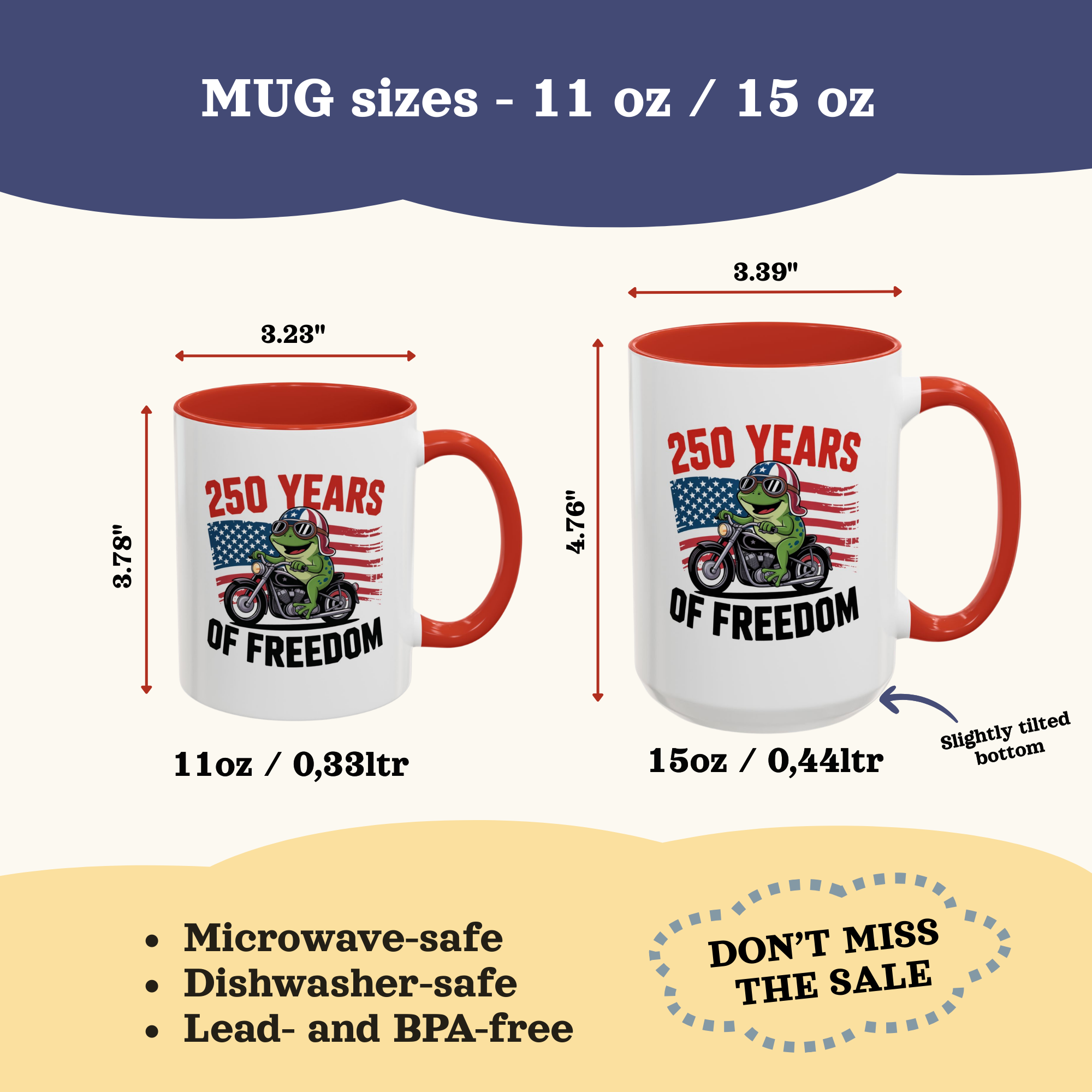 Personalized 250 Years of Freedom Mug, Motorcycle Mug Biker, America 250th anniversary USA, Frog Bike Cup