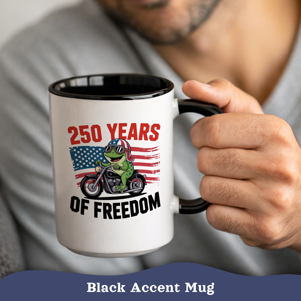 Personalized 250 Years of Freedom Mug, Motorcycle Mug Biker, America 250th anniversary USA, Frog Bike Cup
