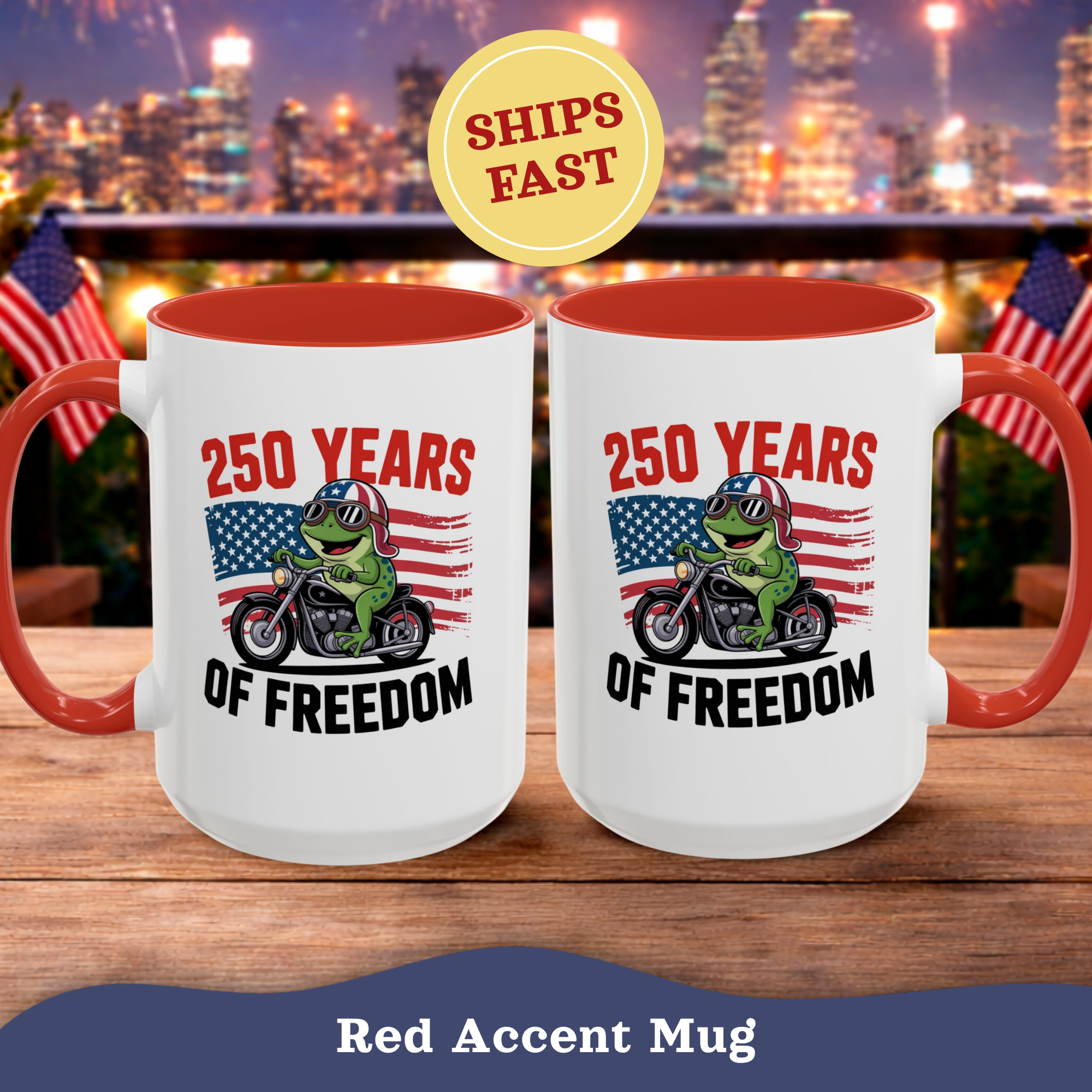 Personalized 250 Years of Freedom Mug, Motorcycle Mug Biker, America 250th anniversary USA, Frog Bike Cup