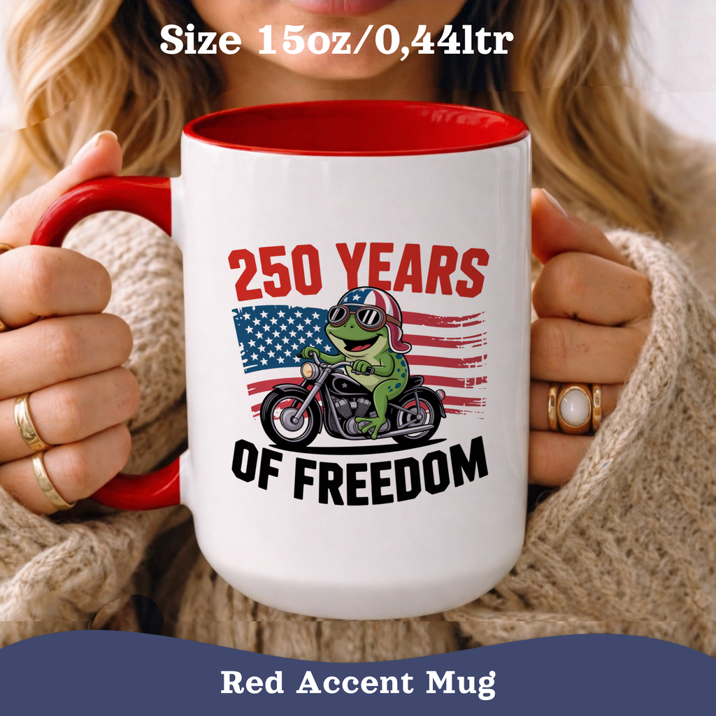 Personalized 250 Years of Freedom Mug, Motorcycle Mug Biker, America 250th anniversary USA, Frog Bike Cup