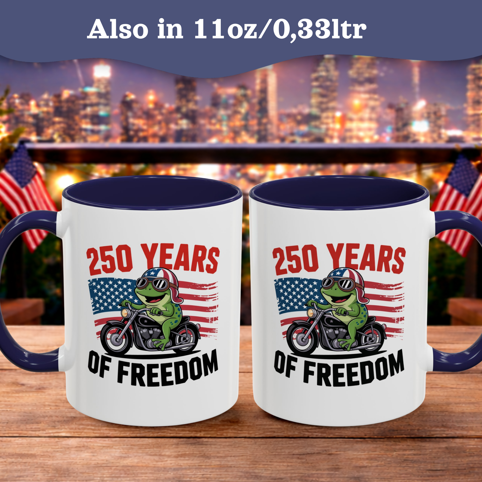 Personalized 250 Years of Freedom Mug, Motorcycle Mug Biker, America 250th anniversary USA, Frog Bike Cup