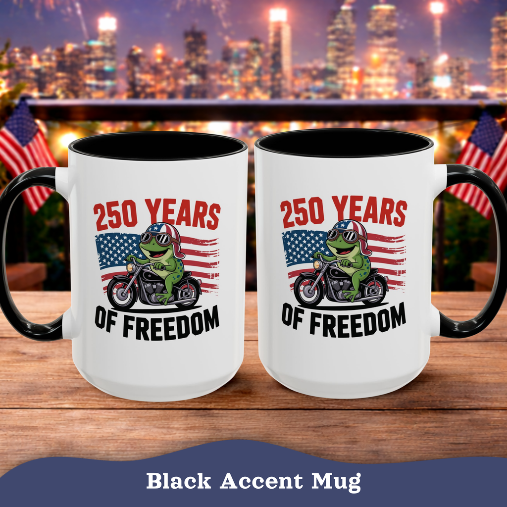 Personalized 250 Years of Freedom Mug, Motorcycle Mug Biker, America 250th anniversary USA, Frog Bike Cup