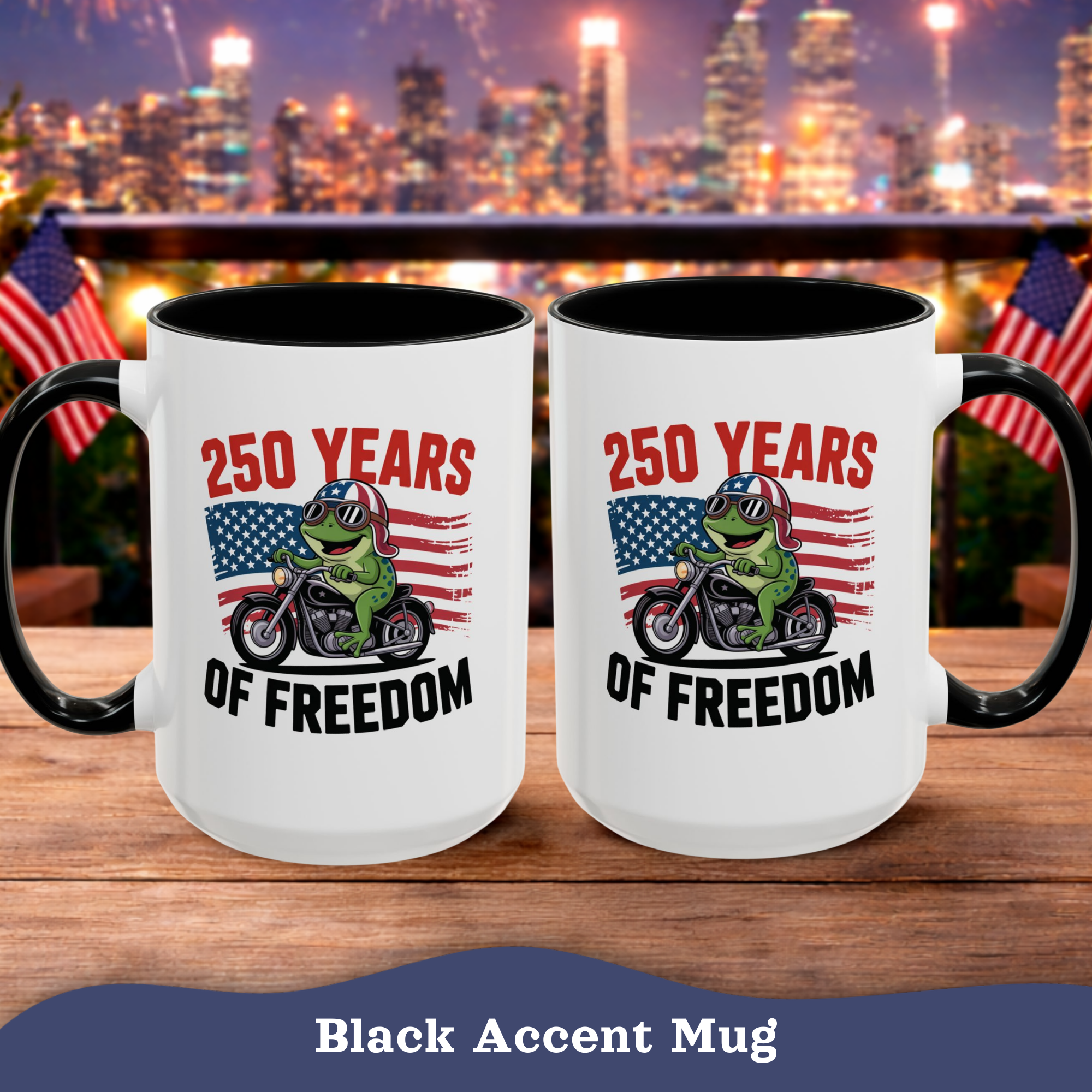Personalized 250 Years of Freedom Mug, Motorcycle Mug Biker, America 250th anniversary USA, Frog Bike Cup