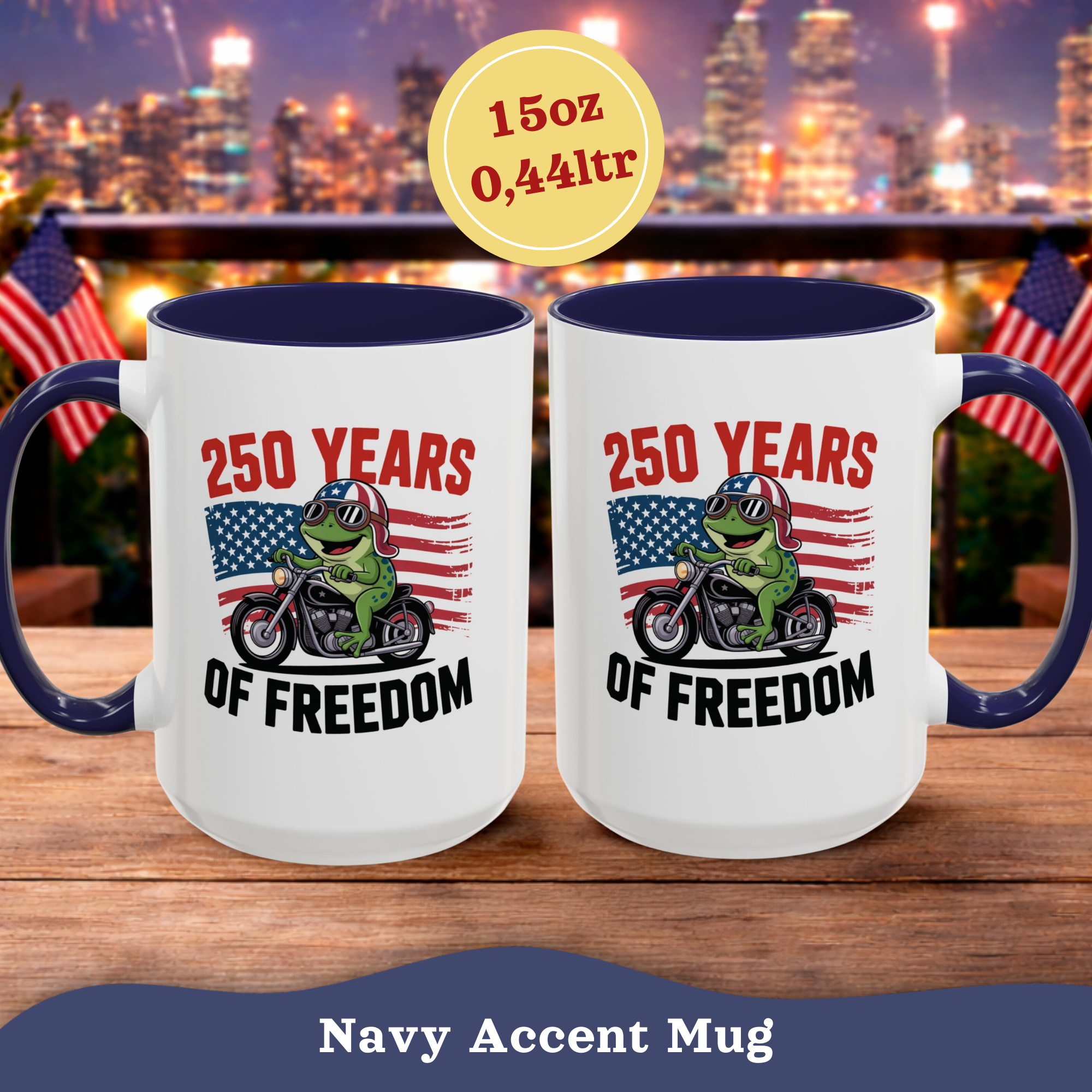 Personalized 250 Years of Freedom Mug, Motorcycle Mug Biker, America 250th anniversary USA, Frog Bike Cup