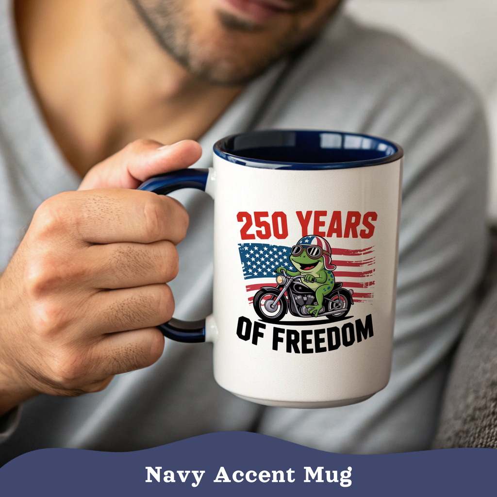 Personalized 250 Years of Freedom Mug, Motorcycle Mug Biker, America 250th anniversary USA, Frog Bike Cup