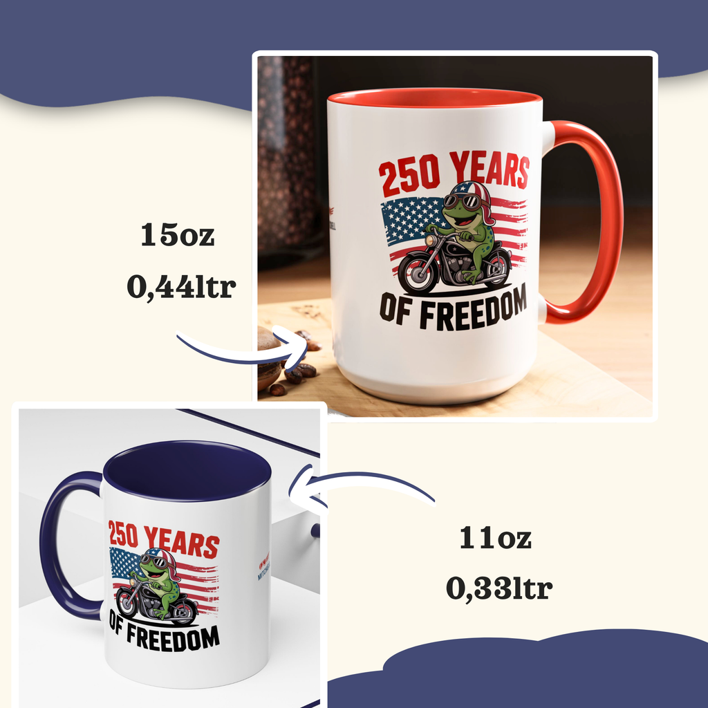 Personalized 250 Years of Freedom Mug, Motorcycle Mug Biker, America 250th anniversary USA, Frog Bike Cup