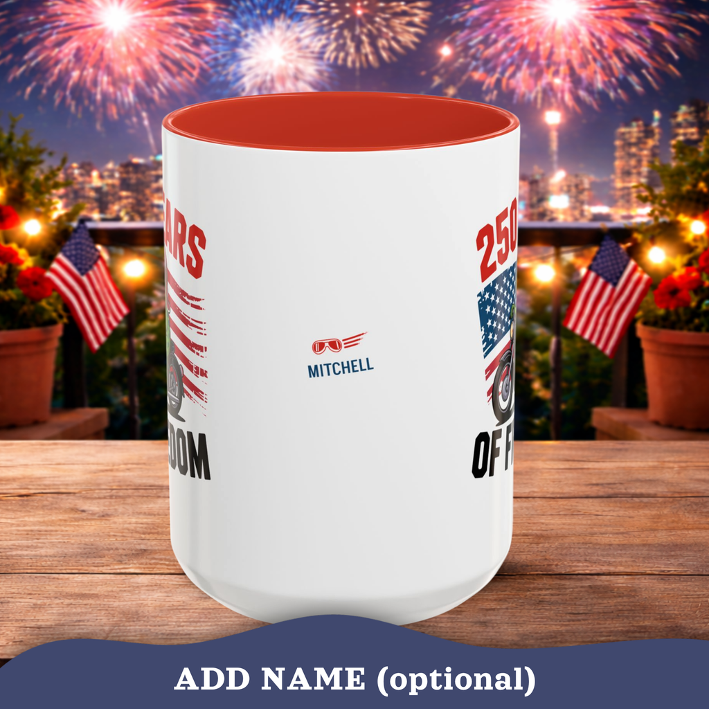Personalized 250 Years of Freedom Mug, Motorcycle Mug Biker, America 250th anniversary USA, Frog Bike Cup