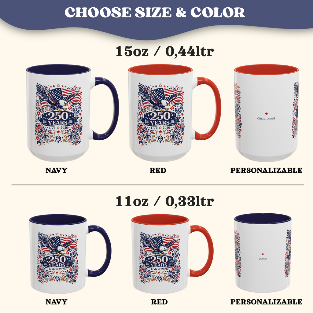 Personalizable 250 Years American Flag and Eagle Mug, 4th of July Patriotic decor Cup, Independence Day Mug