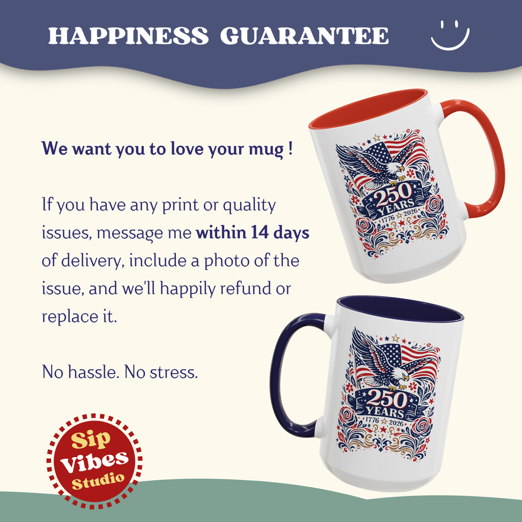 Personalizable 250 Years American Flag and Eagle Mug, 4th of July Patriotic decor Cup, Independence Day Mug
