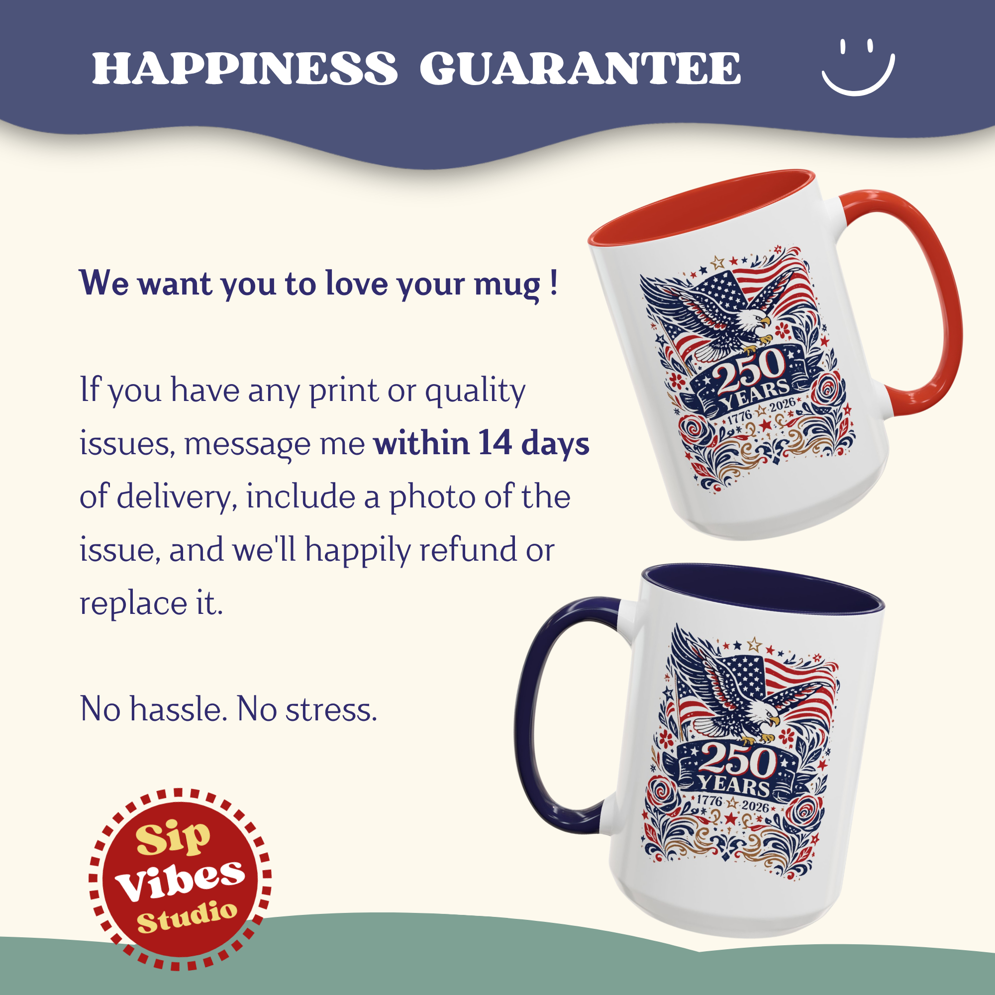 Personalizable 250 Years American Flag and Eagle Mug, 4th of July Patriotic decor Cup, Independence Day Mug