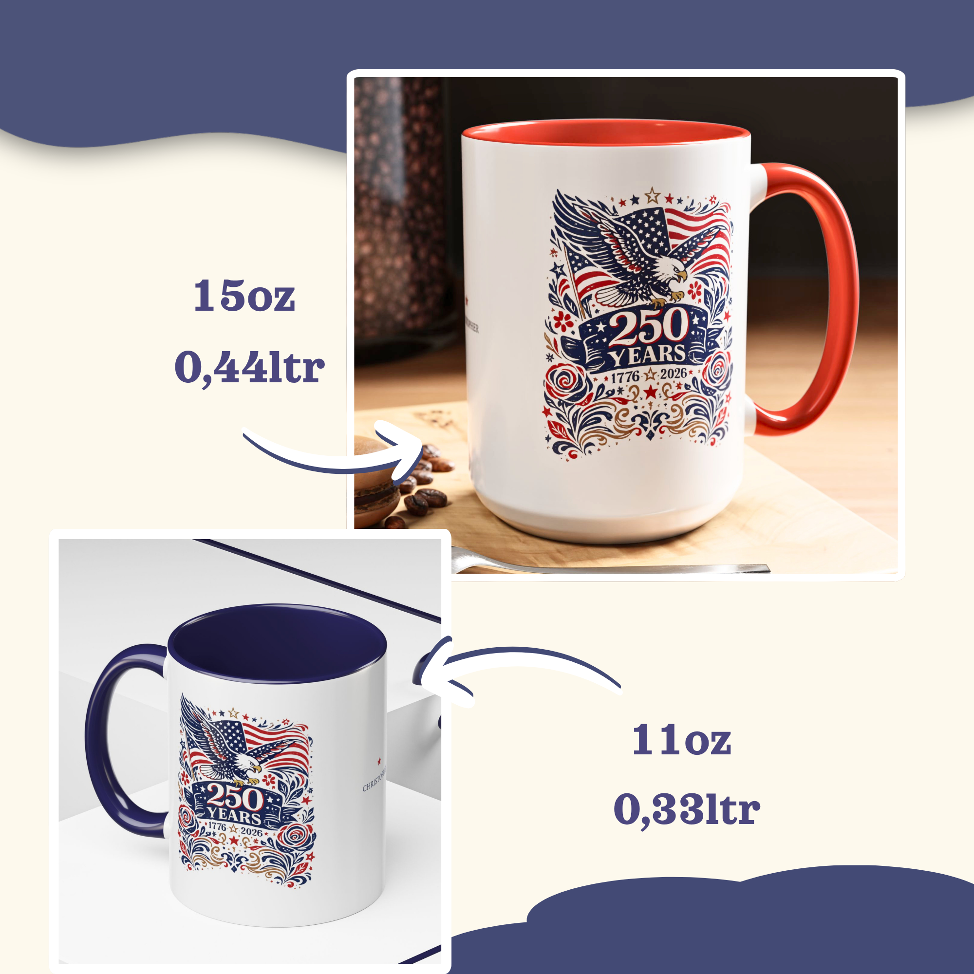 Personalizable 250 Years American Flag and Eagle Mug, 4th of July Patriotic decor Cup, Independence Day Mug