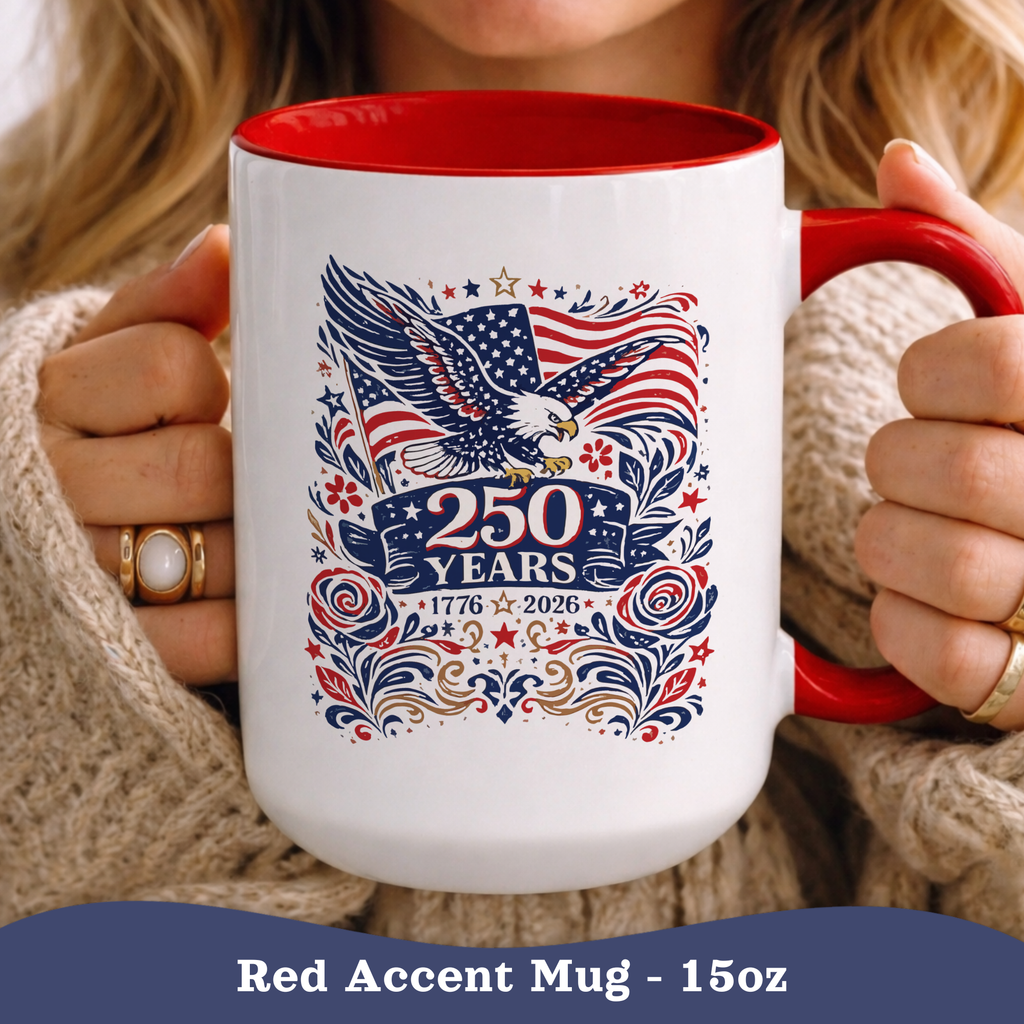 Personalizable 250 Years American Flag and Eagle Mug, 4th of July Patriotic decor Cup, Independence Day Mug