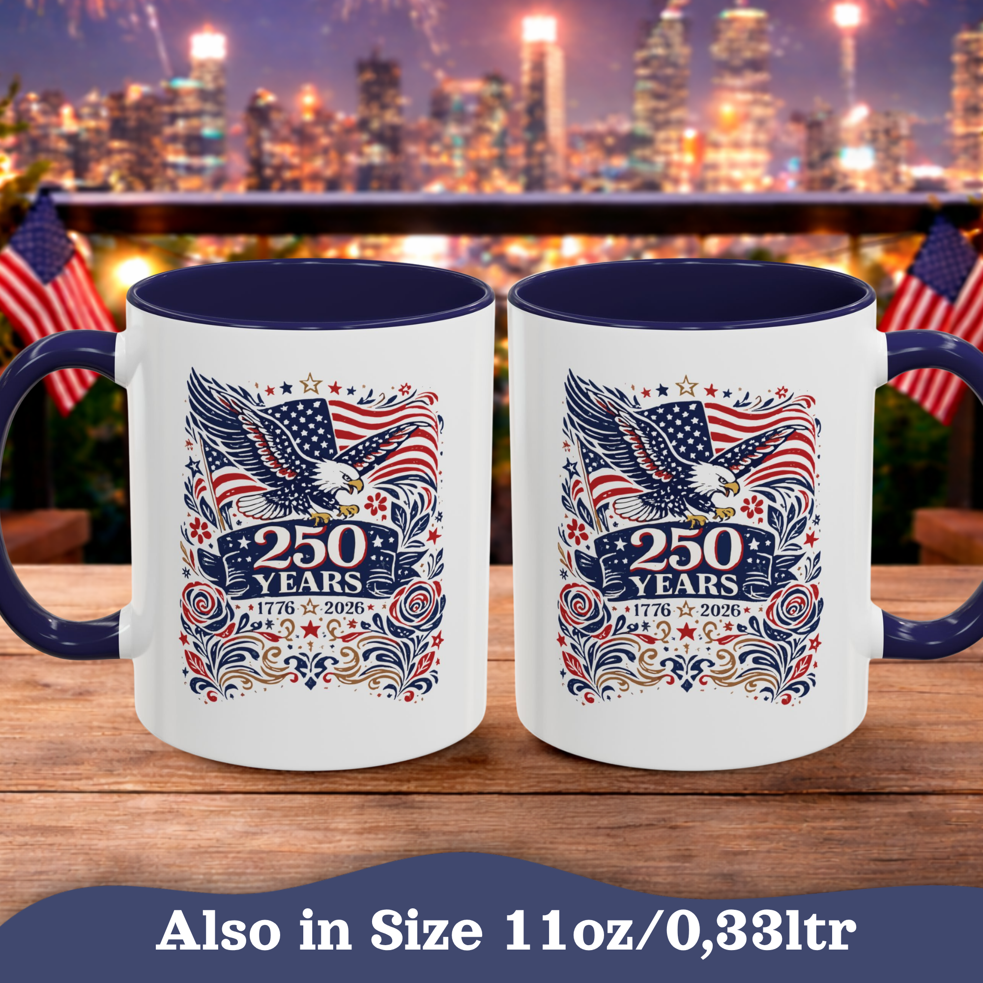 Personalized USA 250 Years Eagle Accent Mug – 1776–2026 Patriotic, design mockup 13