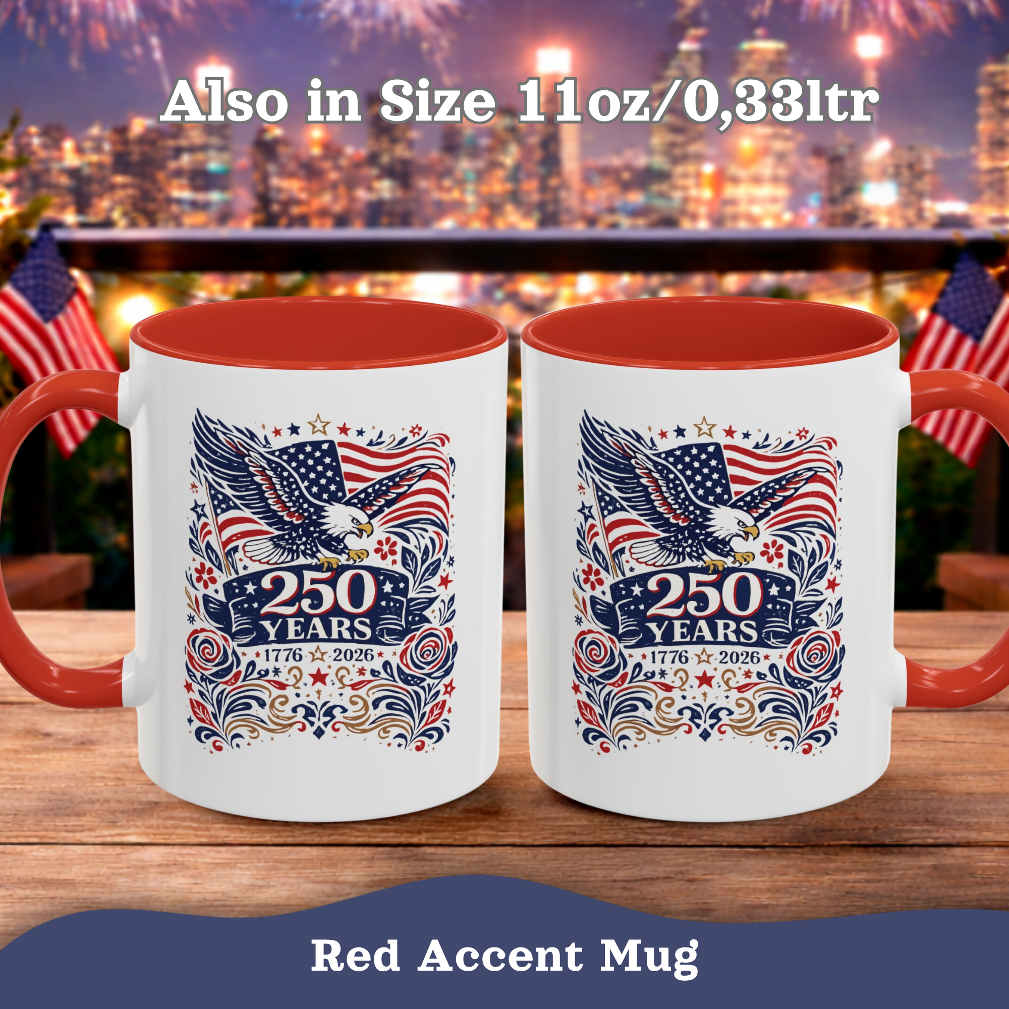 Personalizable 250 Years American Flag and Eagle Mug, 4th of July Patriotic decor Cup, Independence Day Mug