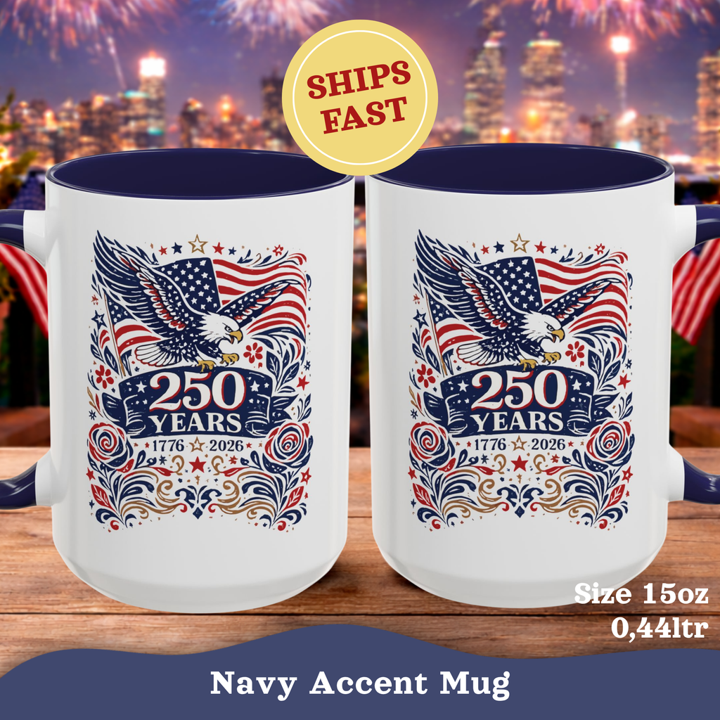 Personalizable 250 Years American Flag and Eagle Mug, 4th of July Patriotic decor Cup, Independence Day Mug