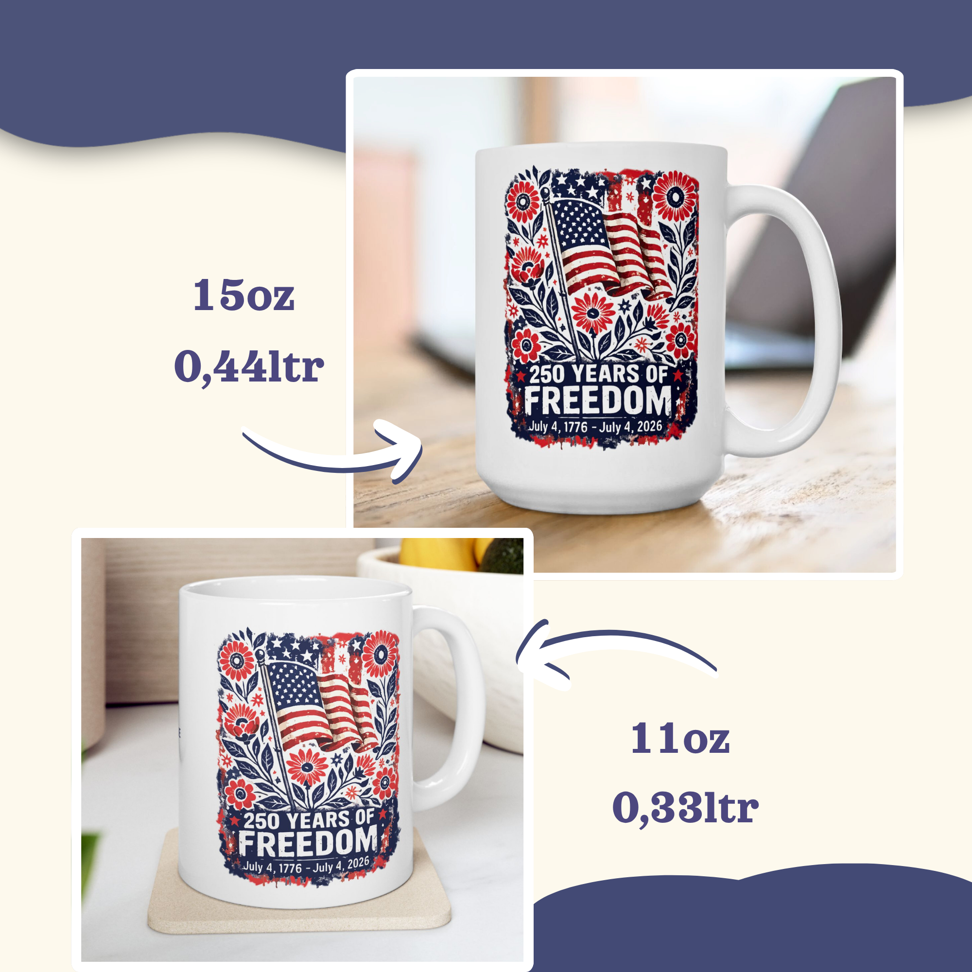 American Flag Mug, 250th Anniversary Mug, 4th of July Independence Day Mug, Patriotic Cup, 250 Years of Freedom Mug