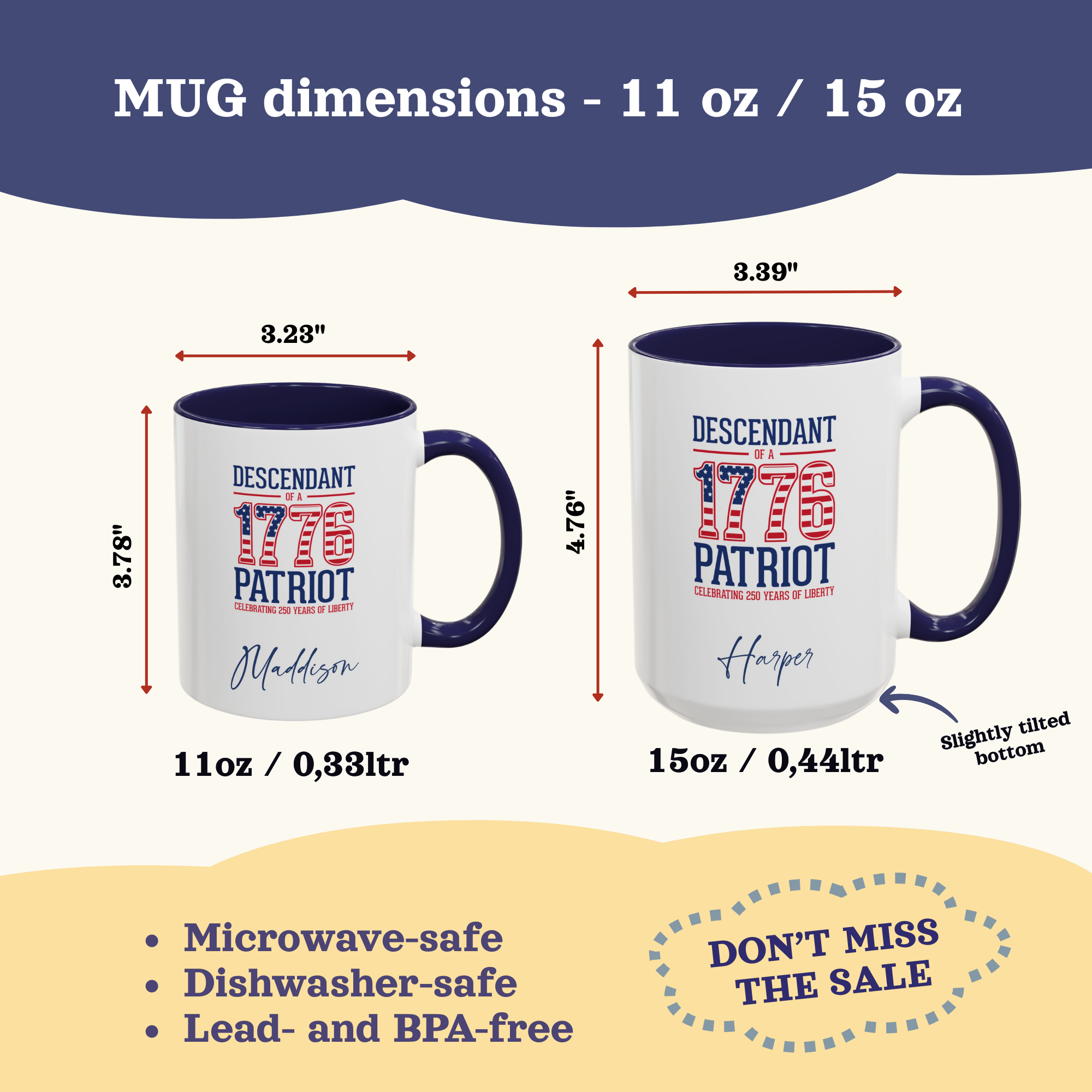 Personalized 4th of July Mug, Personalizable Descendant of 1776 Patriot Mug, Custom Independence Day Cup