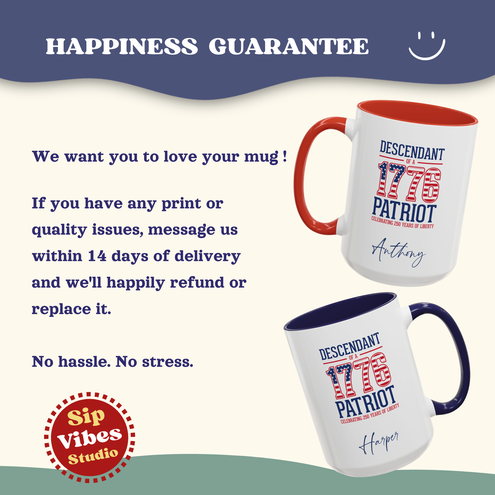 Personalized 4th of July Mug, Personalizable Descendant of 1776 Patriot Mug, Custom Independence Day Cup