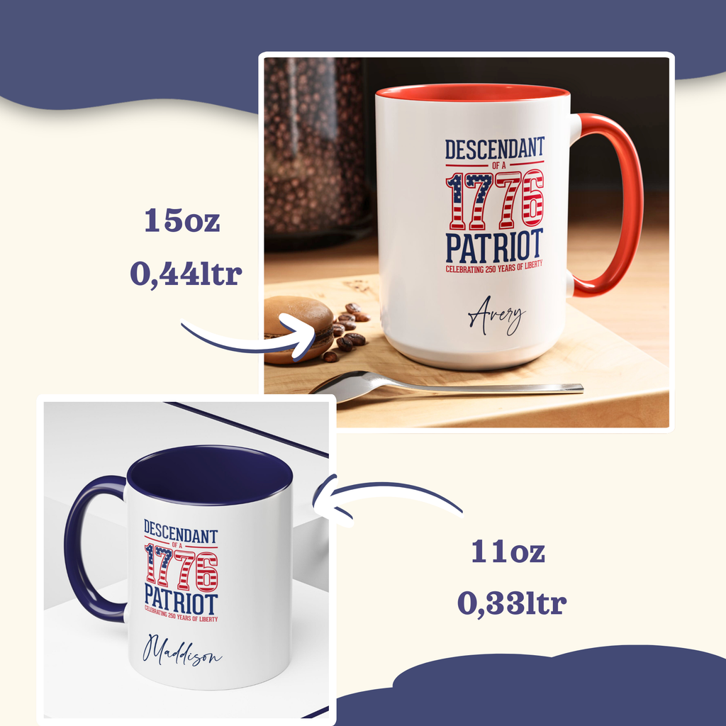 Personalized 4th of July Mug, Personalizable Descendant of 1776 Patriot Mug, Custom Independence Day Cup