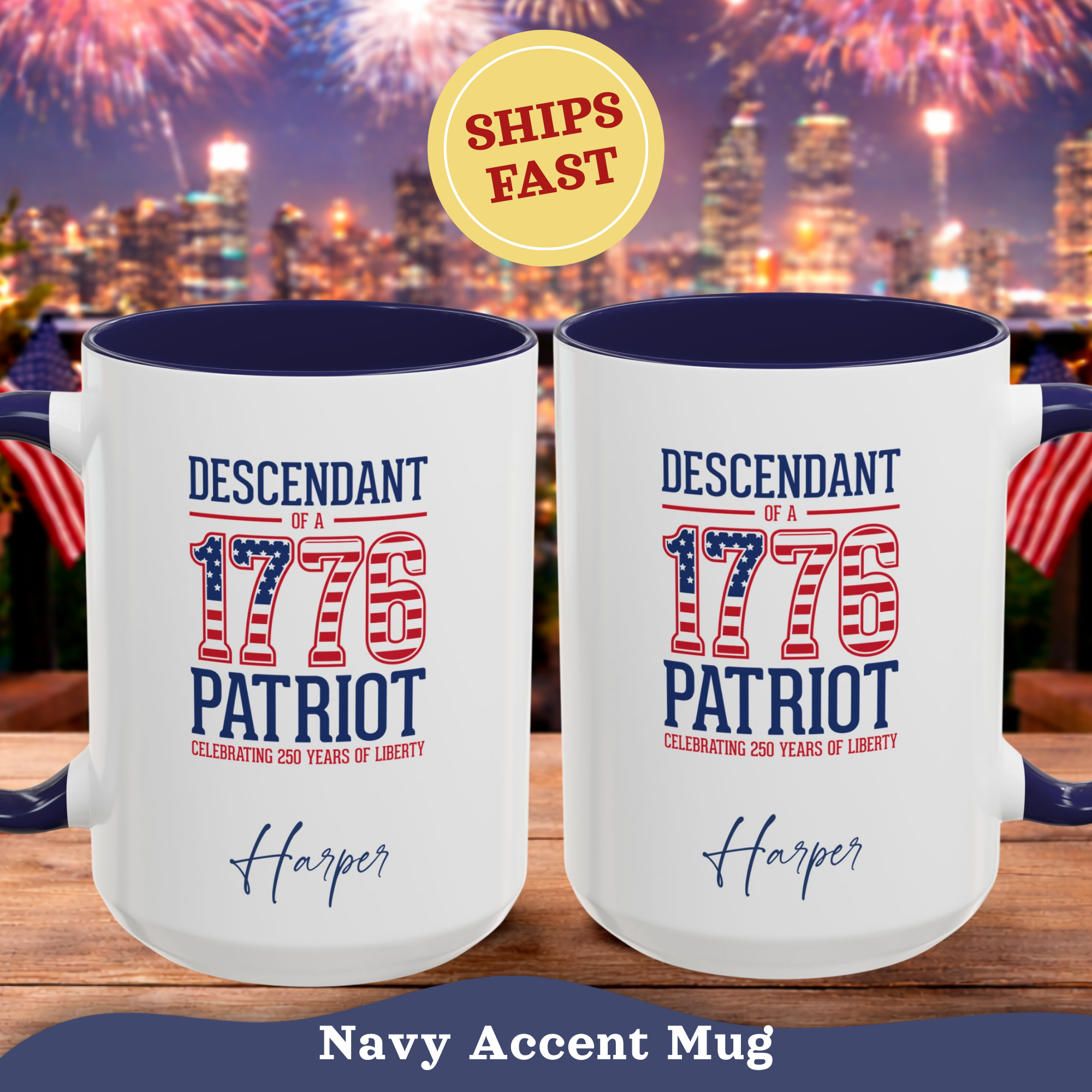 Personalized 4th of July Mug, Personalizable Descendant of 1776 Patriot Mug, Custom Independence Day Cup