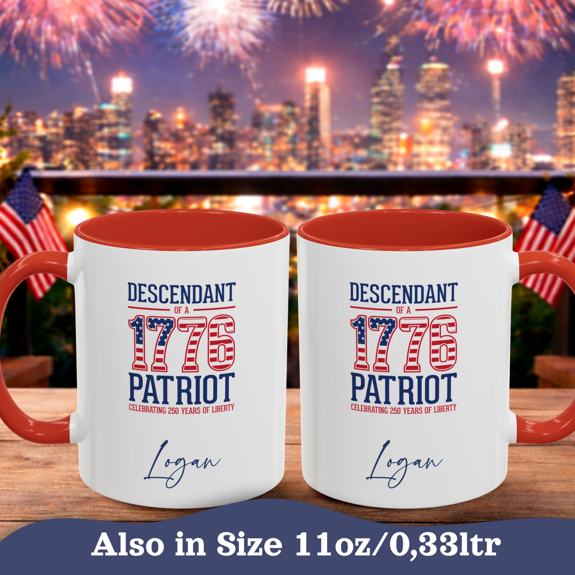 Personalized 4th of July Mug, Personalizable Descendant of 1776 Patriot Mug, Custom Independence Day Cup