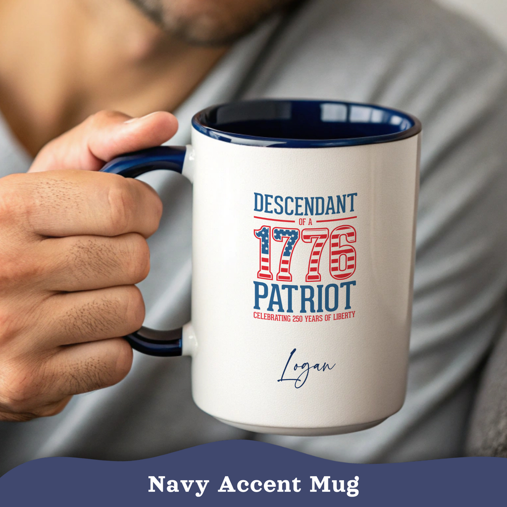 Personalized 4th of July Mug, Personalizable Descendant of 1776 Patriot Mug, Custom Independence Day Cup
