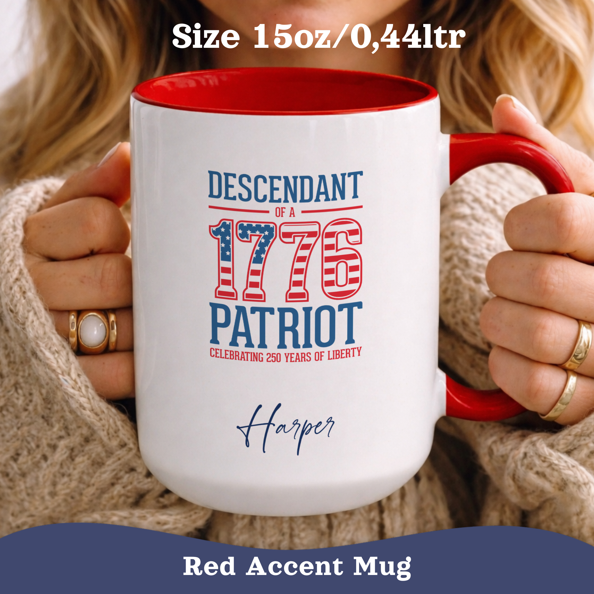 Personalized 4th of July Mug, Personalizable Descendant of 1776 Patriot Mug, Custom Independence Day Cup