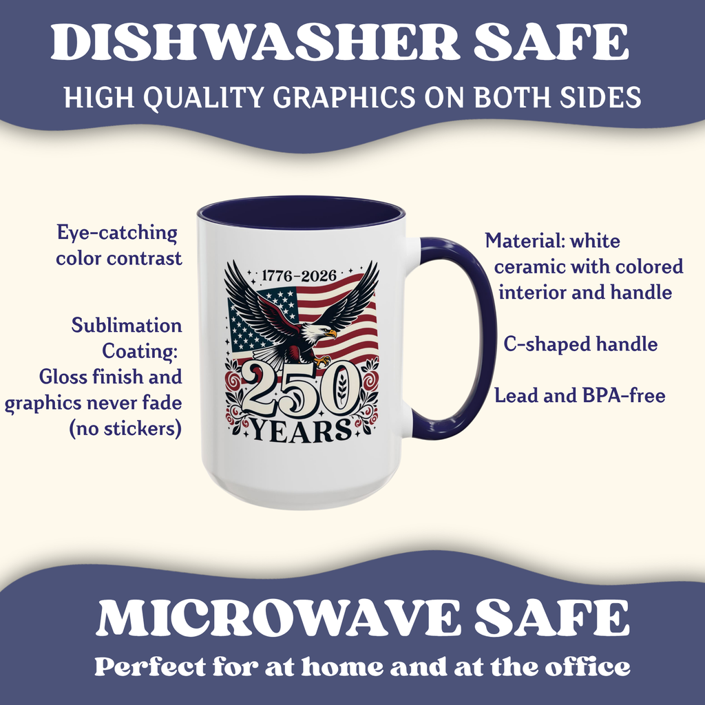 Personalizable 250th Anniversary America Mug, Eagle and Flag Mug, 4th of July Patriotic decor Cup, American Independence Day Mug