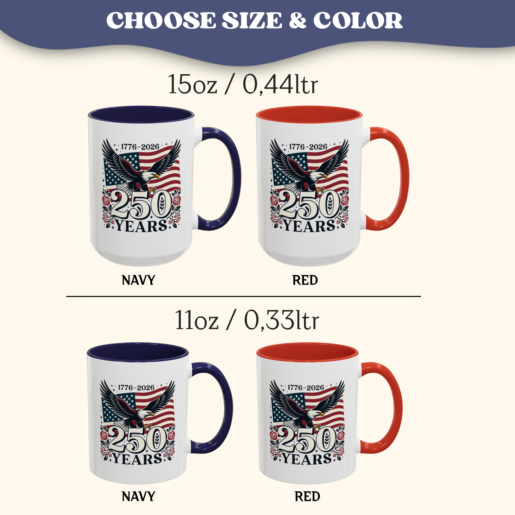 Personalizable 250th Anniversary America Mug, Eagle and Flag Mug, 4th of July Patriotic decor Cup, American Independence Day Mug