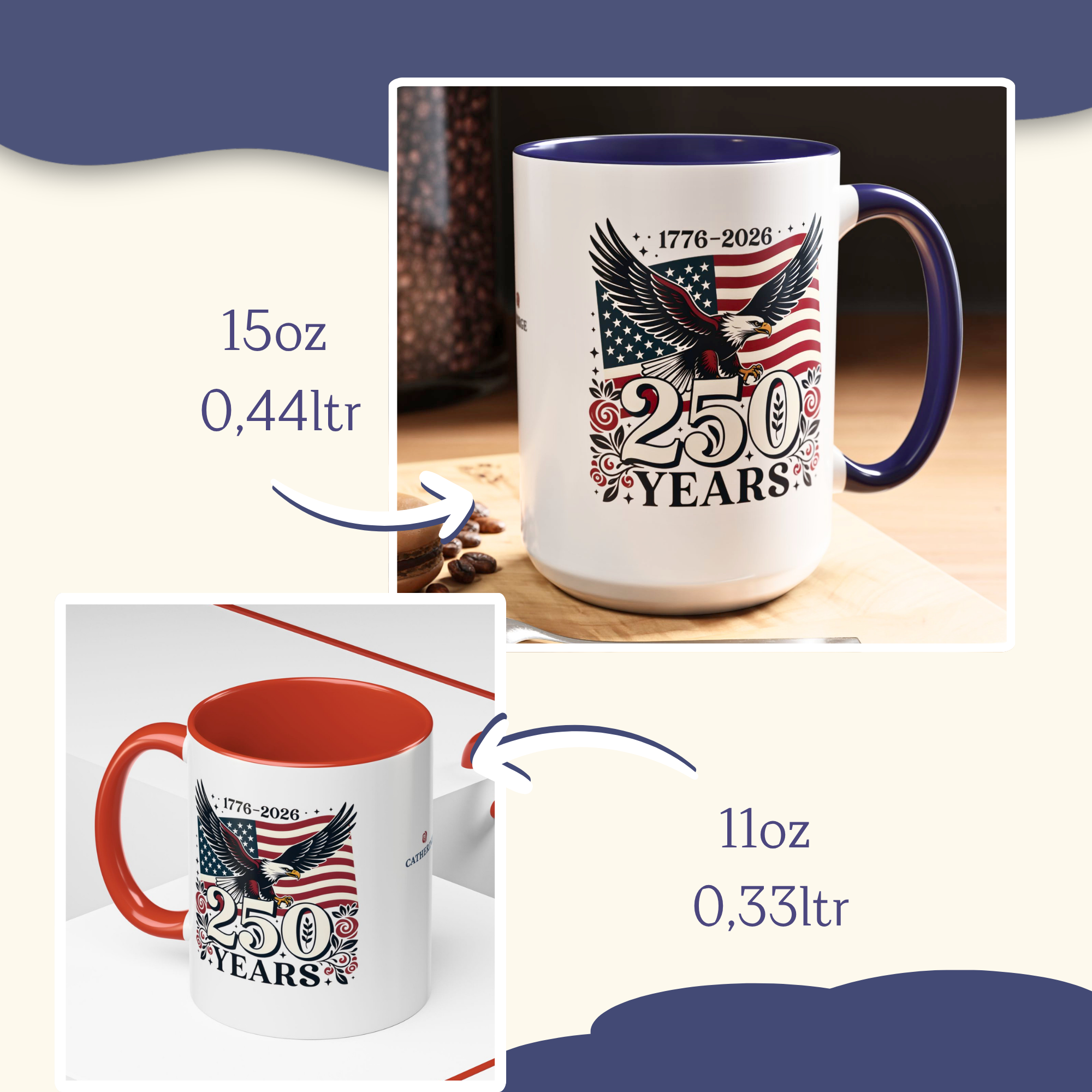 Personalizable 250th Anniversary America Mug, Eagle and Flag Mug, 4th of July Patriotic decor Cup, American Independence Day Mug