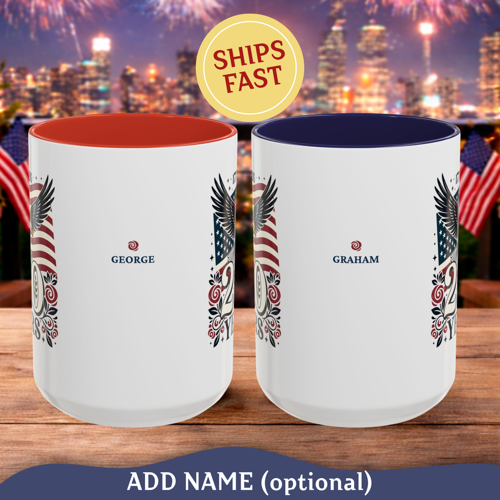 Personalizable 250th Anniversary America Mug, Eagle and Flag Mug, 4th of July Patriotic decor Cup, American Independence Day Mug