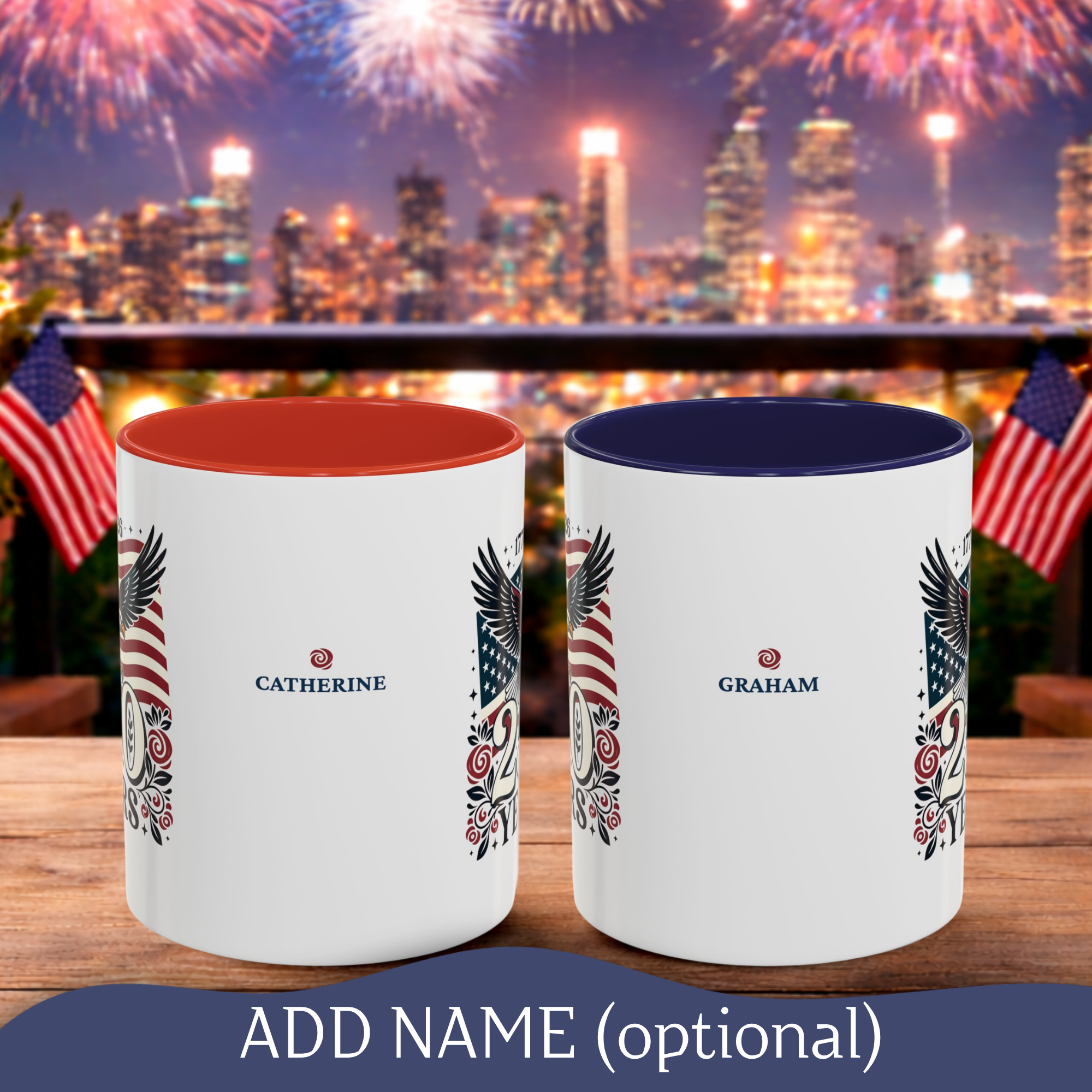 Personalizable 250th Anniversary America Mug, Eagle and Flag Mug, 4th of July Patriotic decor Cup, American Independence Day Mug
