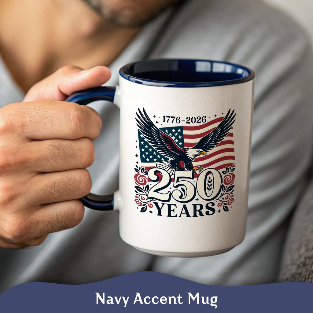 Personalizable 250th Anniversary America Mug, Eagle and Flag Mug, 4th of July Patriotic decor Cup, American Independence Day Mug