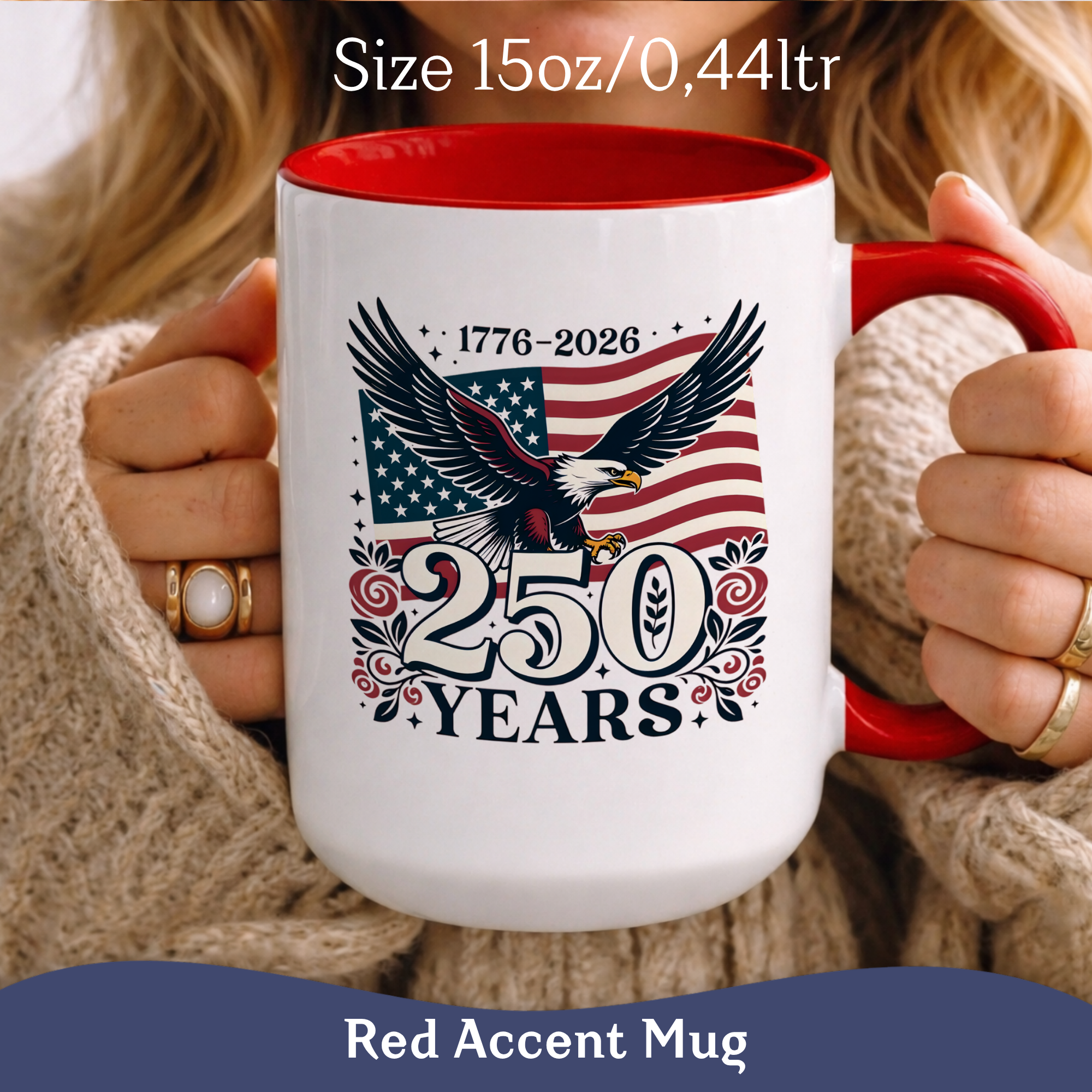 Personalizable 250th Anniversary America Mug, Eagle and Flag Mug, 4th of July Patriotic decor Cup, American Independence Day Mug