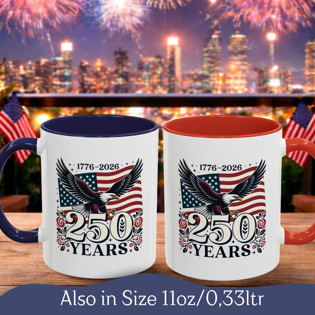 Personalizable 250th Anniversary America Mug, Eagle and Flag Mug, 4th of July Patriotic decor Cup, American Independence Day Mug
