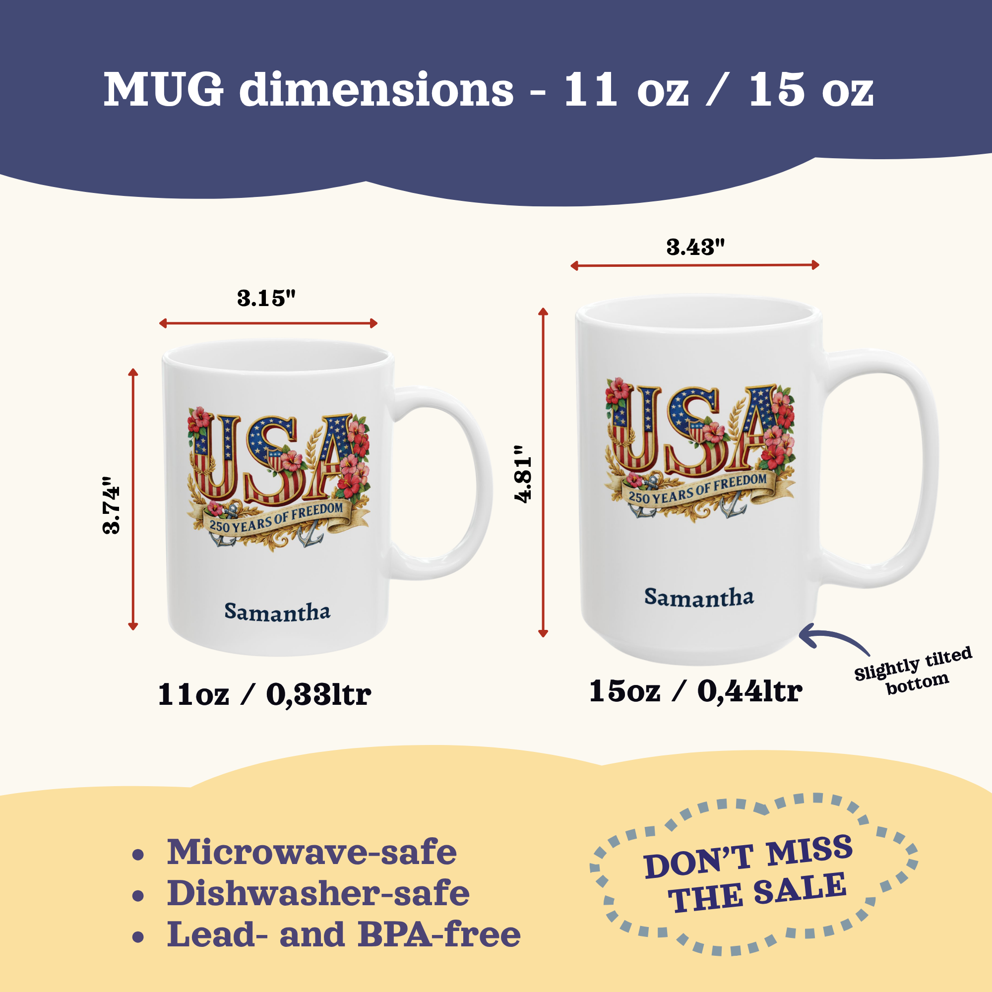 Patriotic USA Mug, 250th Anniversary Cup, American Flag Ceramic Floral Mug